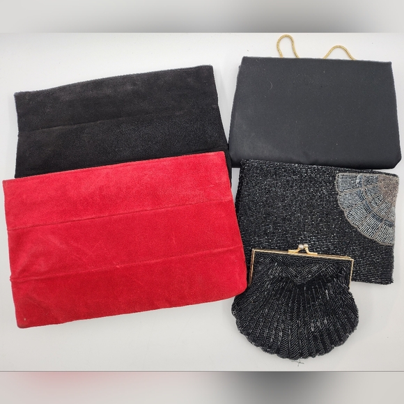 Lot Of 5 Vintage Faux Suede / Beaded Purses - Picture 1 of 13